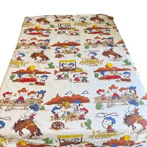 Vintage Cowboy Western 1975 Peanuts Snoopy Charlie Brown Flat Sheet TWIN
